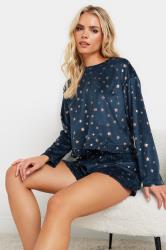 PixieGirl Petite Women's Navy Blue Luxe Fleece Foil Star Pyjama Short Set | PixieGirl 4