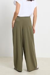 PixieGirl Petite Women's Khaki Brown Wrap Pleated Wide Leg Trousers | PixieGirl  3