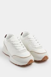 White Faux Leather Runner Trainers In Extra Wide EEE Fit
