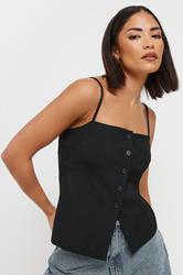 PixieGirl Petite Women's Black Structured Button Vest Top | PixieGirl 1