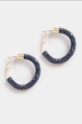 Gold Tone Navy Blue Diamante Hoop Earrings | Yours Clothing 2