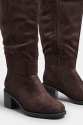 Chocolate Brown Block Heel Knee High Boots In Extra Wide EEE Fit | Yours Clothing 5