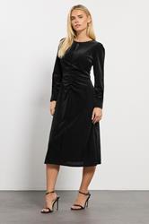 M&Co Petite Black Ruched Front Velvet Dress | M&Co 1