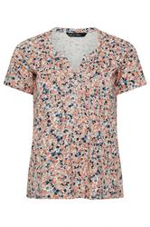 M&Co Petite Orange Ditsy Floral Cotton Henley Top | M&Co 5