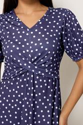 M&Co Petite Navy Blue Polka Dot Twist Front Maxi Dress | M&Co 4