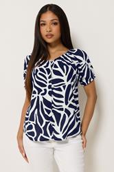 M&Co Petite Navy Blue Abstract Print Blouse | M&Co 3