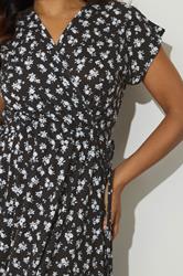 PixieGirl Petite Black Ditsy Floral Wrap Tie Maxi Dress | PixieGirl 4