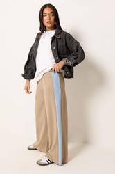 PixieGirl Petite Women's Natural Brown Side Stripe Scuba Wide Leg Trousers | PixieGirl 3