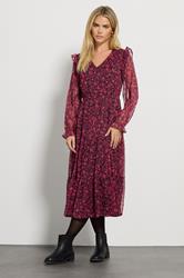 M&Co Petite Black & Berry Floral Chiffon Midi Dress | M&Co 2
