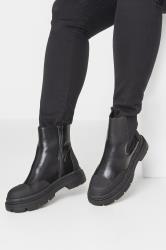 Black Chunky High Chelsea Boots In Extra Wide EEE Fit | Yours Clothing 1