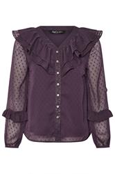 M&Co Petite Berry Purple Dobby Ruffle Blouse