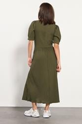 PixieGirl Petite Womens Olive Green Textured Midi Dress | PixieGirl 3