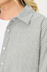 PixieGirl Petite Women's Grey Stripe Long Sleeve Shirt | PixieGirl 4