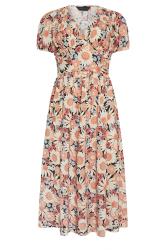 PixieGirl Petite Women's Orange Floral Print Midaxi Tea Dress | PixieGirl 6