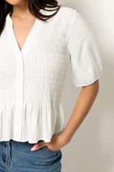 PixieGirl Petite Women's White Shirred Button Shirt | PixieGirl 4
