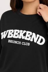 PixieGirl Petite Black 'Weekend Brunch Club' Slogan Lounge Top | PixieGirl 5