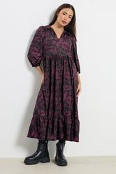 PixieGirl Petite Women's Burgundy Red Abstract Midaxi Dress | PixieGirl 1