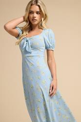 PixieGirl Petite Women's Blue Floral Tie Front Midi Dress | PixieGirl 2