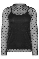 PixieGirl Petite Women's Black Spot Mesh Long Sleeve Top | PixieGirl 1