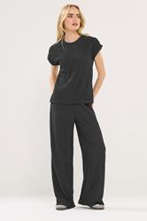 PixieGirl Petite Women's Black Wide Leg Textured Trousers | PixieGirl 1