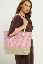 Pink Tweed Look Tote Bag | Yours Clothing 1