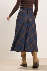 PixieGirl Petite Women's Brown & Blue Check Midaxi Skirt | PixieGirl 3