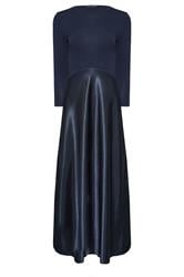 PixieGirl Petite Navy Blue Satin Skirt Maxi Dress | PixieGirl 1