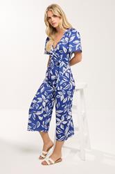 M&Co Petite Blue & White Leaf print Jumpsuit | M&Co 1