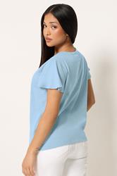 M&Co Petite Blue Cotton Frill Sleeve Blouse| M&Co 2