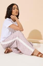 PixieGirl Petite Women's Pink Jacquard Side Stripe Wide Leg Trousers | PixieGirl 1
