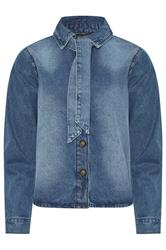 PixieGirl Petite Women's Blue Denim Tie Neck Shirt | PixieGirl 1