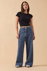 PixieGirl Petite Women's Blue Textured Wide Leg Jeans | PixieGirl 1