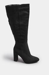 Black Faux Suede Heeled Knee High Boot In Wide E & Extra Wide EEE Fit | Yours Clothing 3