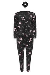 PixieGirl Petite Women's Black Bow Fleece Pyjama & Scrunchie Set | PixieGirl 5
