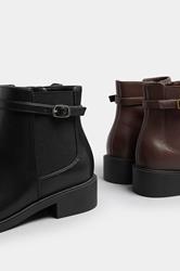 Black Faux Leather Buckle Stretch Ankle Boots In Wide E Fit & Extra Wide EEE Fit | Yours Clothing 6