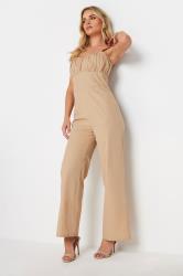 PixieGirl Petite Women's Beige Brown Bust Detail Jumpsuit | PixieGirl 3