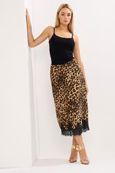 STAR Brown Leopard Lace Trim Satin Skirt | StarByJM 3