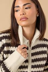PixieGirl Petite Women's Brown Knitted Scalloped Zip Cardigan | PixieGirl 4