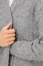 PixieGirl Petite Women's Grey Cable Knit Belted Midi Cardigan | PixieGirl 4
