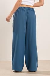 PixieGirl Petite Women's Dark Blue Side Stripe Wide Leg Trousers | PixieGirl 3