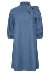 PixieGirl Petite Women's Blue Denim Tie Neck Dress | PixieGirl 6