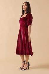 PixieGirl Petite Women's Burgundy Red Square Neck Velvet Dress | PixieGirl 2