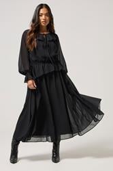 PixieGirl Petite Women's Black Chiffon Frill Tie Waist Maxi Dress | PixieGirl 2