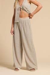 PixieGirl Petite Women's Natural Brown Wide Leg Crochet Trousers | PixieGirl 1