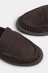 Chocolate Brown Faux Suede Ruched Front Loafers In Extra Wide EEE Fit | Yours Clothing 5