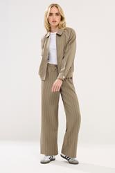 PixieGirl Petite Women's Natural Brown Stripe Pull On Wide Leg Trousers | PixieGirl 1