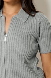 PixieGirl Petite Women's Grey Short Sleeve Knitted Zip Cardigan | PixieGirl 4