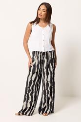 PixieGirl Petite Black Abstract Striped Wide Leg Trousers | PixieGirl 3