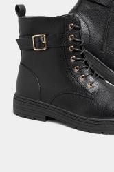 Black Buckle Lace Up Ankle Boots In Wide E Fit & Extra Wide EEE Fit | Yours Clothing 5