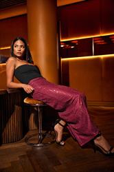 PixieGirl Petite Women's Burgundy Red Sequin Embellished Maxi Skirt | PixieGirl 2